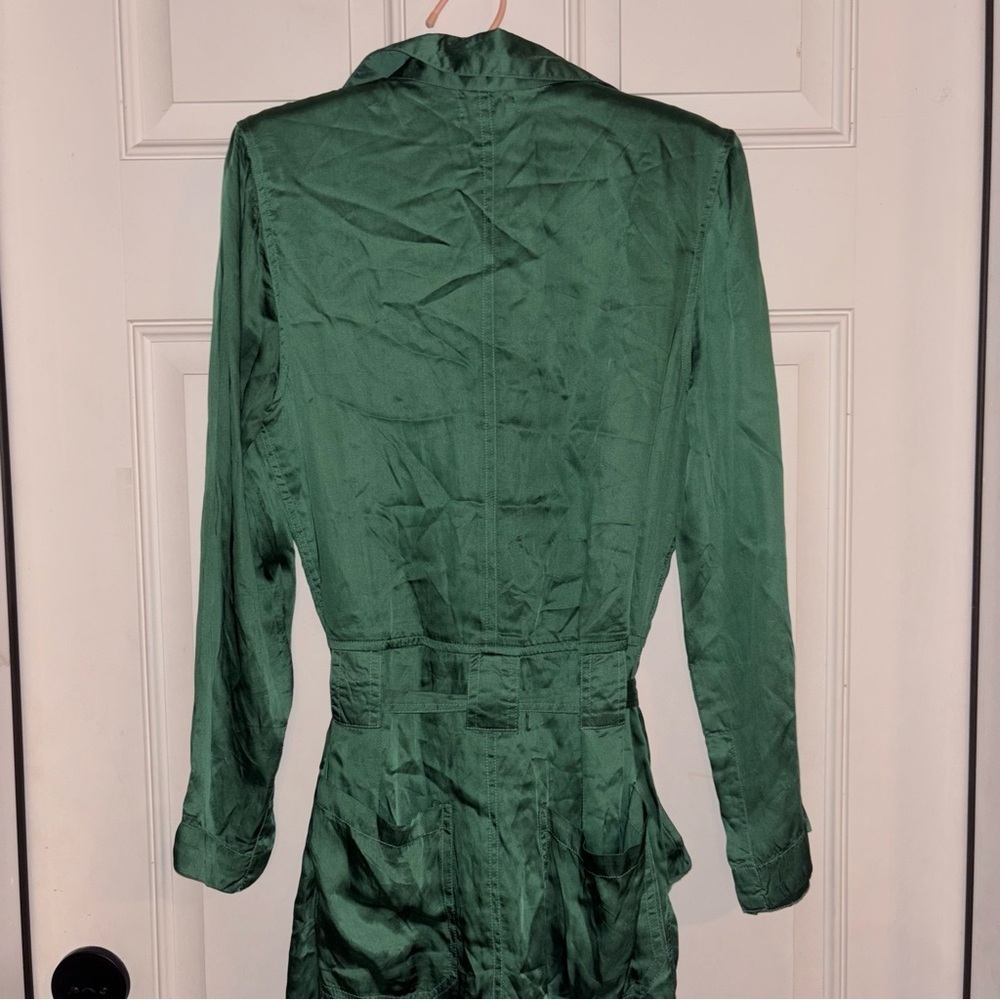Guadalupe Design Emerald Green Long
Sleeve Cotton Lining Utility Silky Jumpsuit - Picture 13 of 15